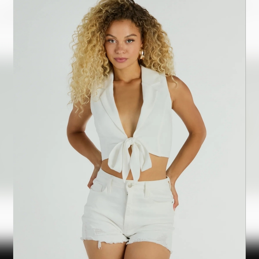 NWT Windsor Women's Golden Hour Tie Front Linen White Vest